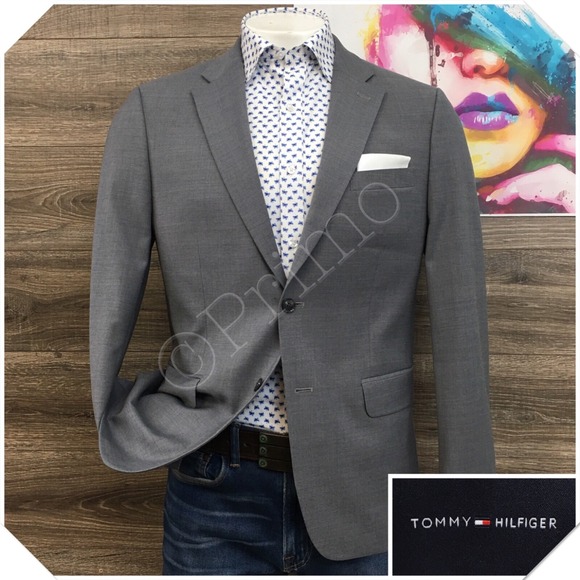 TOMMY HILFIGER Mens Blazer Sport Coat Casual Jacket Size 42R Gray‎ Wool Suit